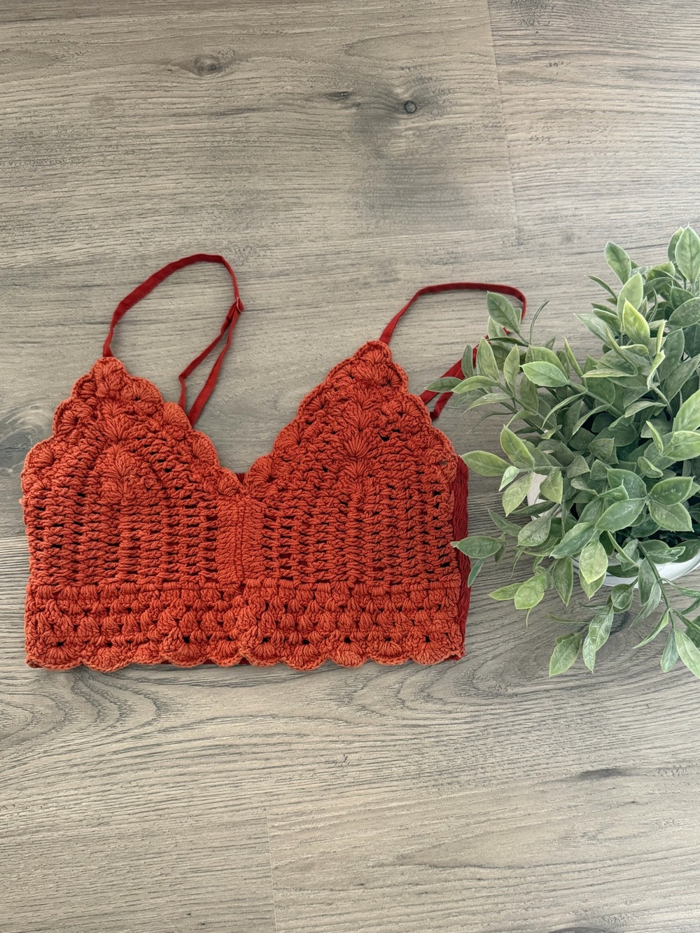 Crochet Bralette Crop Top - Rust Red